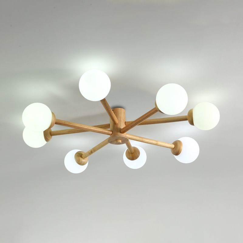 Modern Flush Light Fixtures Wood Sphere Flush Mount Lamp in Brown for Living Room