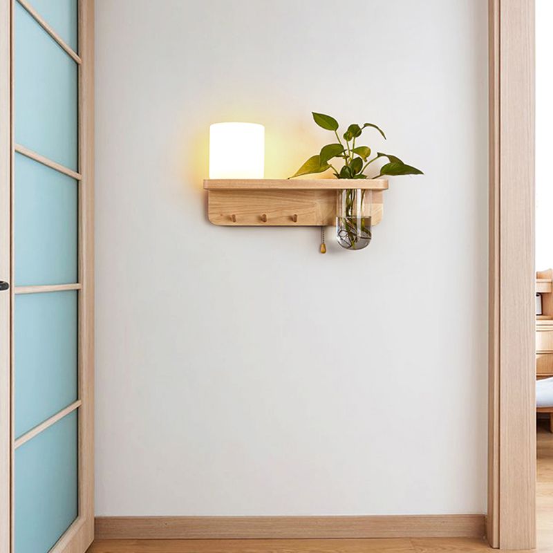 1-Light Wall Sconce Modern Wooden Wall Mount Lamp for Living Room(Plant not included)