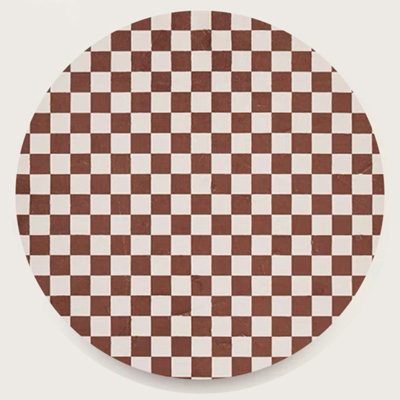 Round White Tone Simple Area Carpet Polyester Checkered Indoor Rug Easy Care Carpet for Living Room