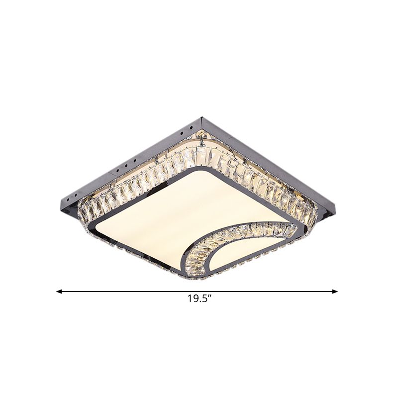 Simple Square Flush Mount Beveled Crystal Embedded LED Ceiling Lighting in Chrome