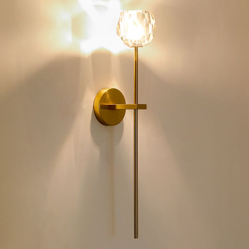 Nordic Style Metal Wall Light Geometric Gold Wall Sconce with Crystal for Bedroom