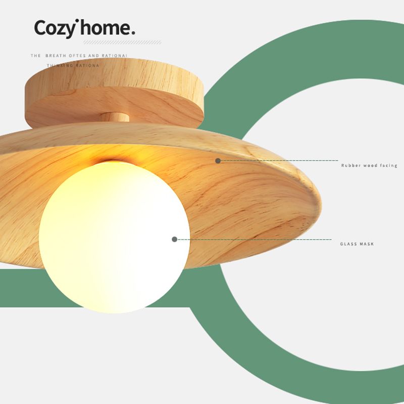 Plafoniera contemporanea da incasso circolare in legno a 1 luce LED
