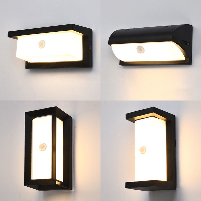 Outdoor LED Wall Lamp Modern Black Sconce Light Fixture with Rectangular Acrylic Shade