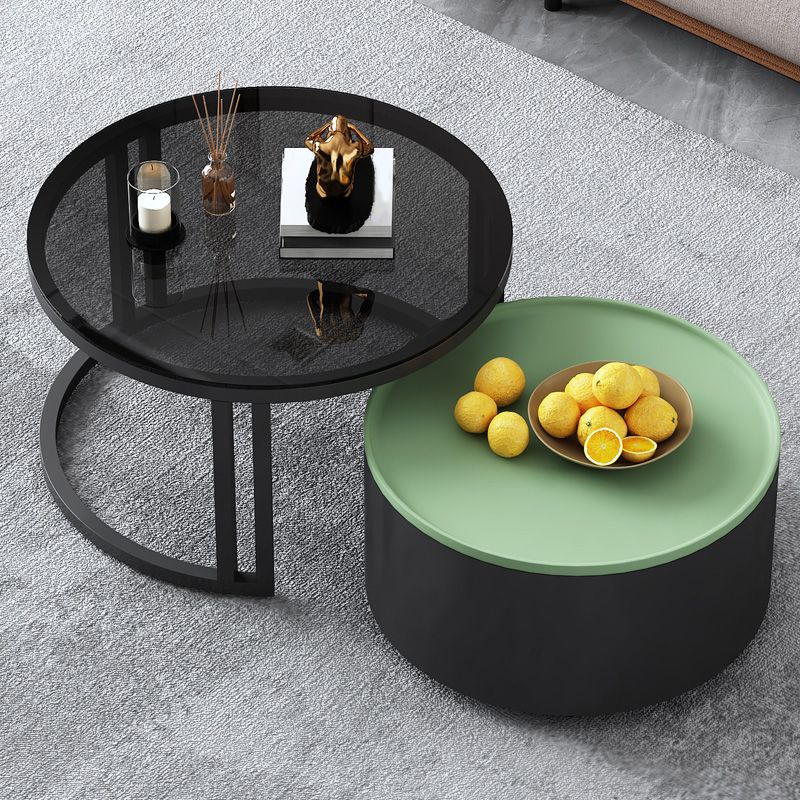 Modern Style Wooden&tempered Glass Top Circular Nested Coffee Table