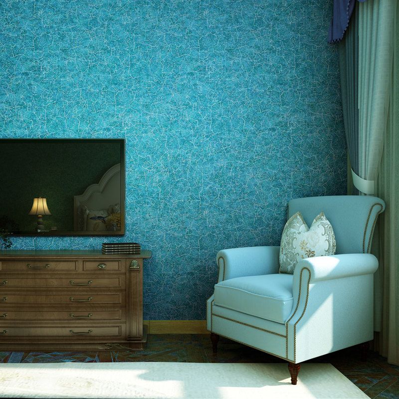 Antiqued Blue Crackle Look Wallpaper Water-Resistant Wall Decoration for Living Room