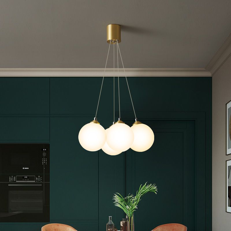 Indoor White Glass Multi Hanging Light, Minimalist Globe Shade Hanging Lamp