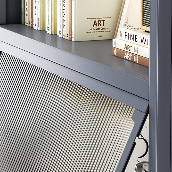 Modern Stainless Steel Bookcase, Grey, Geometric Bookshelf for Any Room with Door