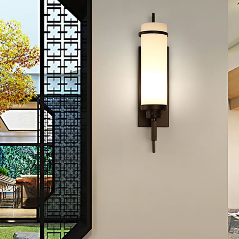 Modern Style Glass Wall Light Cylinder 21.5" High Wall Sconce for Living Room