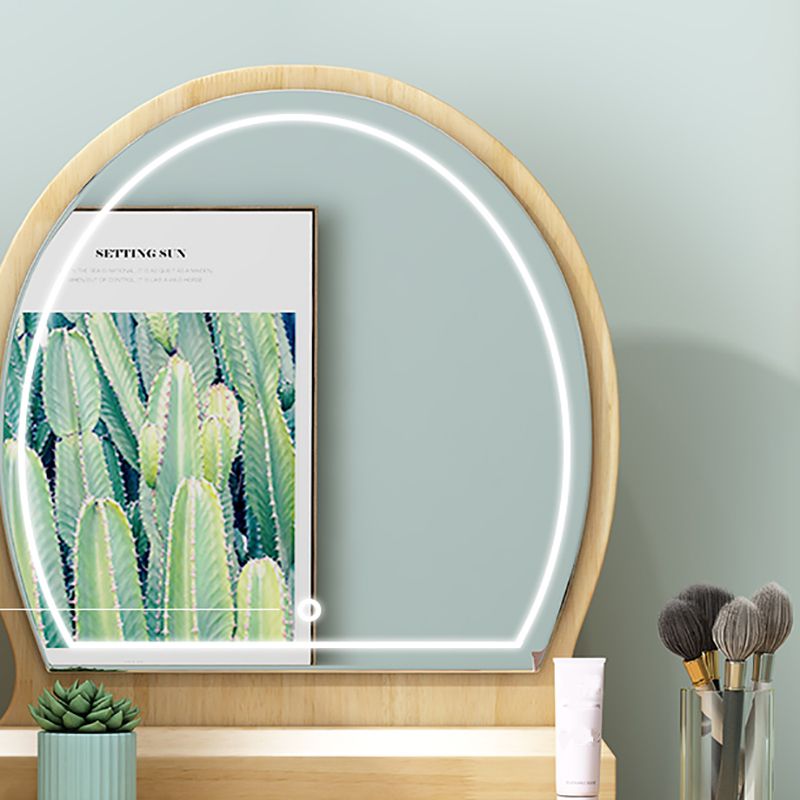 Rubberwood Vanity Set with Stool and Mirror Scandinavian 4 Drawers Dresser