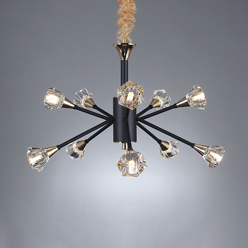 Pyramid Crystal Sputnik Semi Flush Mounture Modern 10 cabezas Lámpara de techo de sala de estar en negro