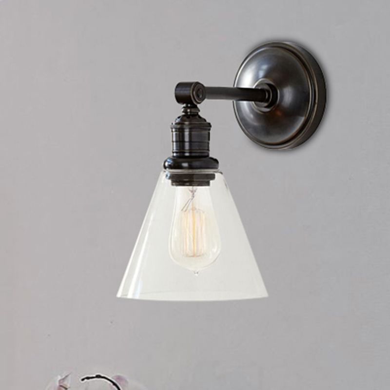Metal Black/Chrome Sconce Light Globe/Cone 1-Light Industrial Wall Mounted Lighting for Bedroom