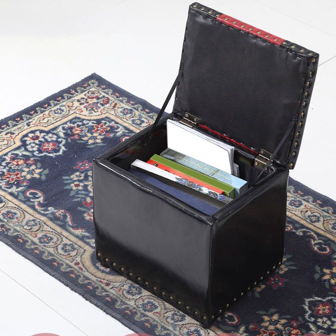 Modern Black Ottoman Leather Rectangle Ottoman for Living Room