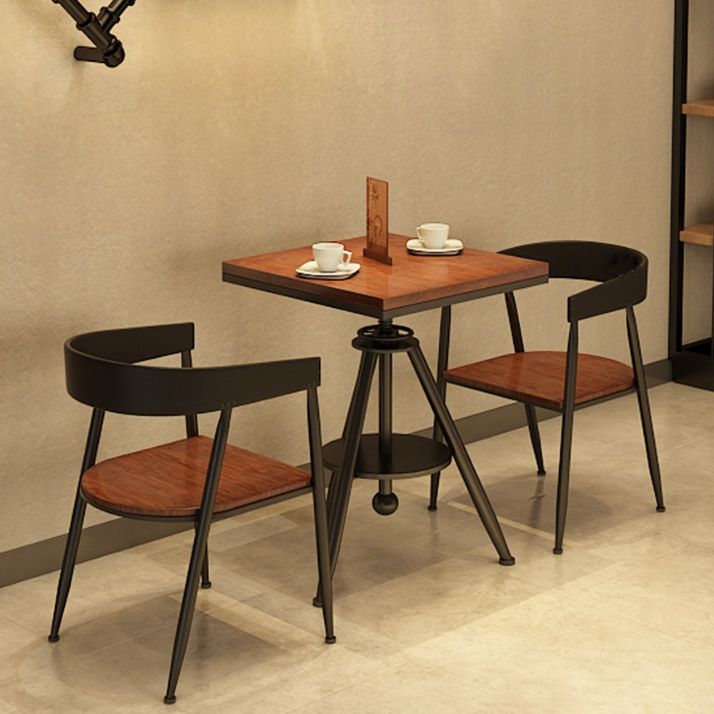 Solid Wood Industrial Dining Table Adjustable Square Table with Black Frame for Dinning Room