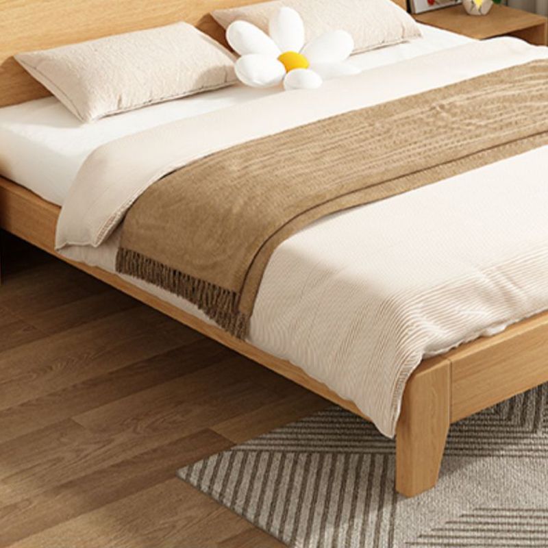 Natural Solid Wood Panel Bed with Headboard Standard Bed with Shelves
