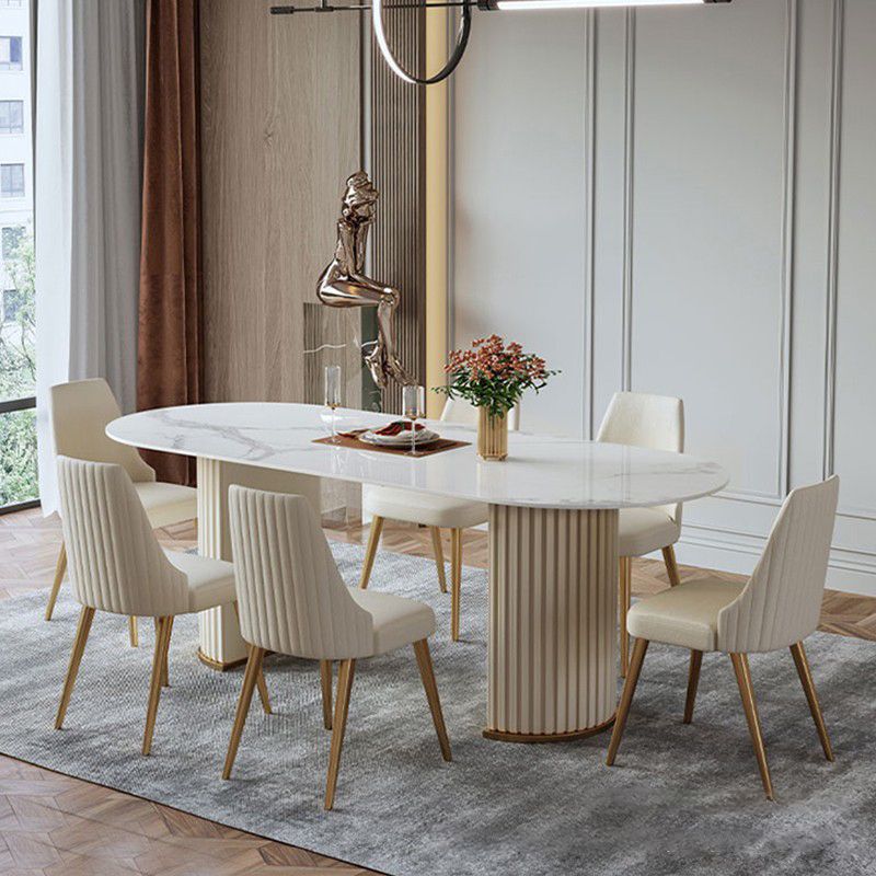 Nordic Glam Rectangle Sintered Stone Table Set 1/2/5/7 Pieces Dining Set