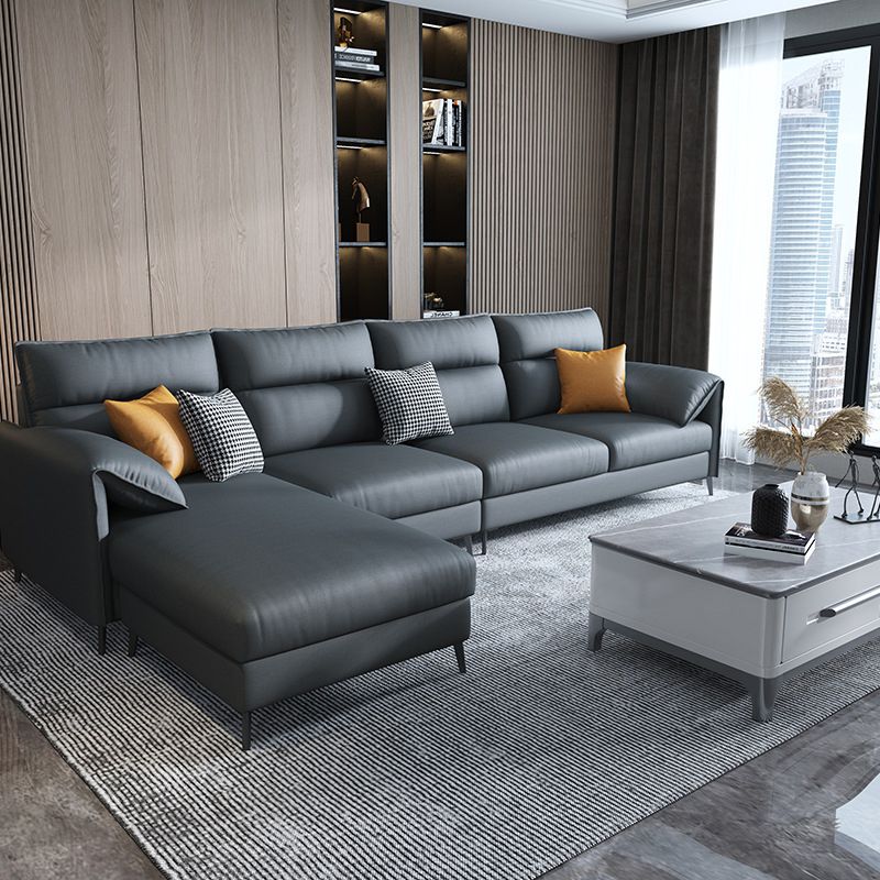 Nordic Cushions Stationary Sectional Faux Leather Living Room Pillow Top Arm Seating