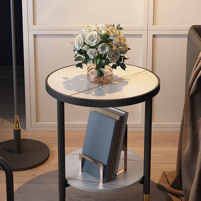 3 Legs Slate Side Table Round Minimalist Double Tier End Table