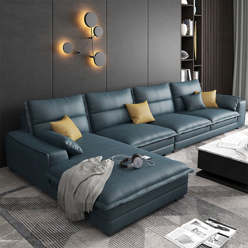 4-Seater Faux Leather Sectional with Pillows Back and Square Arms