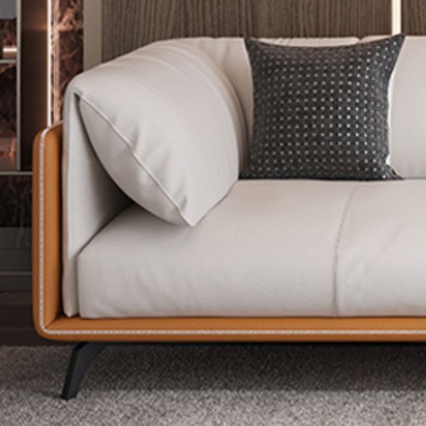 Contemporary Faux Leather Sofa with Tuxedo Arm in Orange and White