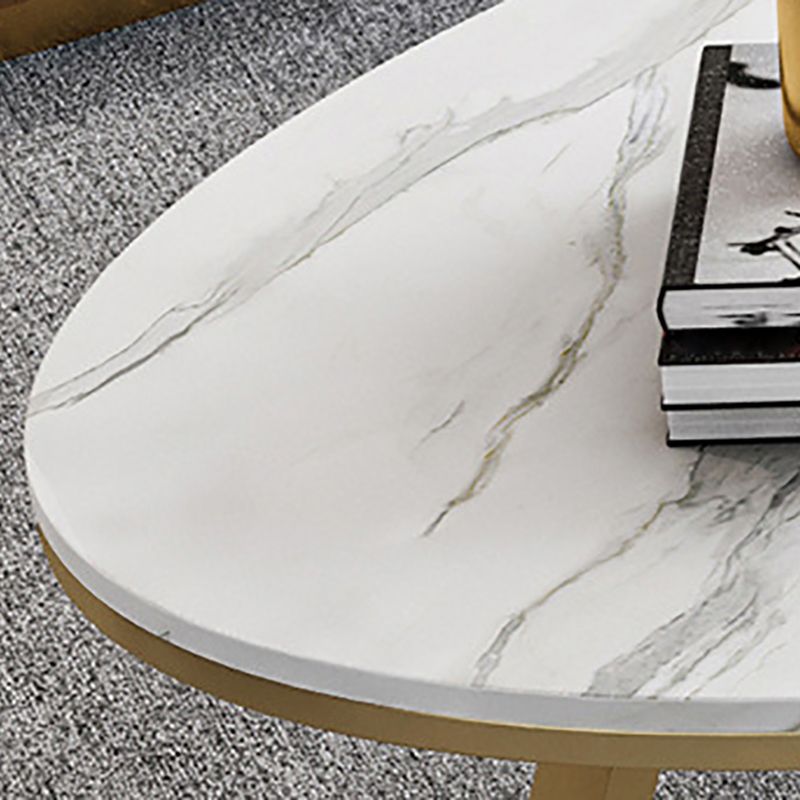 White Oval Stone Top Coffee Table with Iron Cross Base Cocktail Table