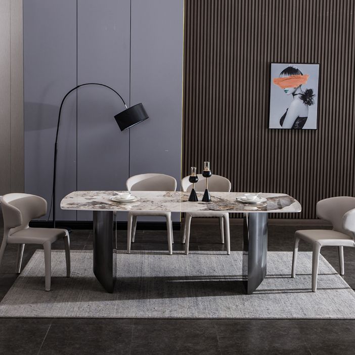 Sintered Stone Table for Restaurant Industrial Rectangle Dining Table with Double Pedestal