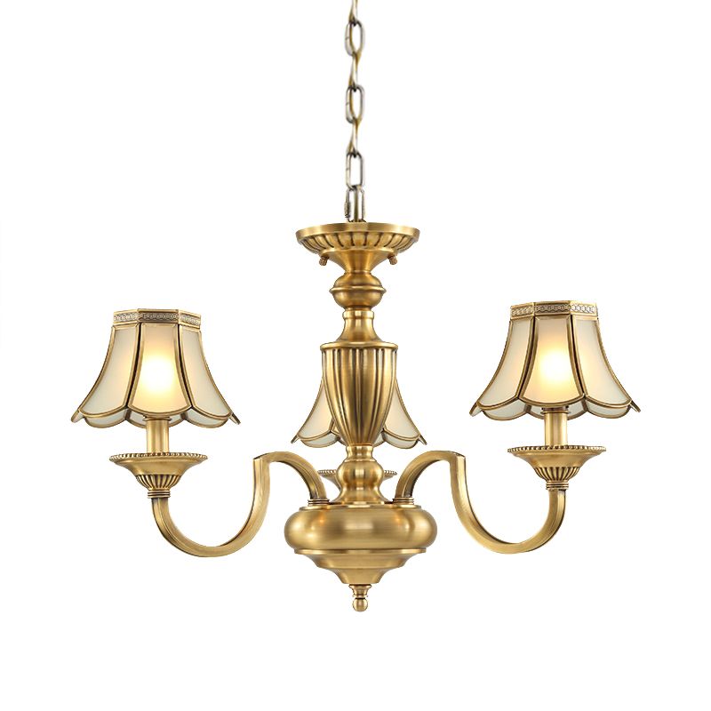 6/8/10 Lights Frosted Glass Panel Chandelier Lighting Colonial Polished Brass Flared Bedroom Pendant Lamp
