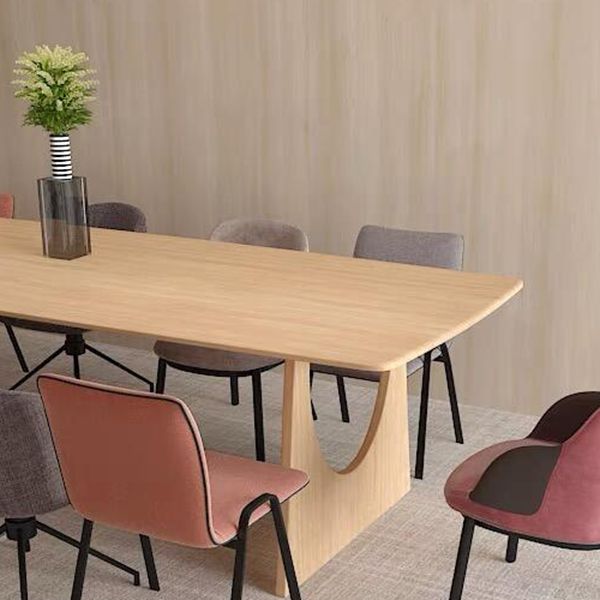 Rectangle Double Pedestal Modern Dining Table Solid Wood Fixed Table