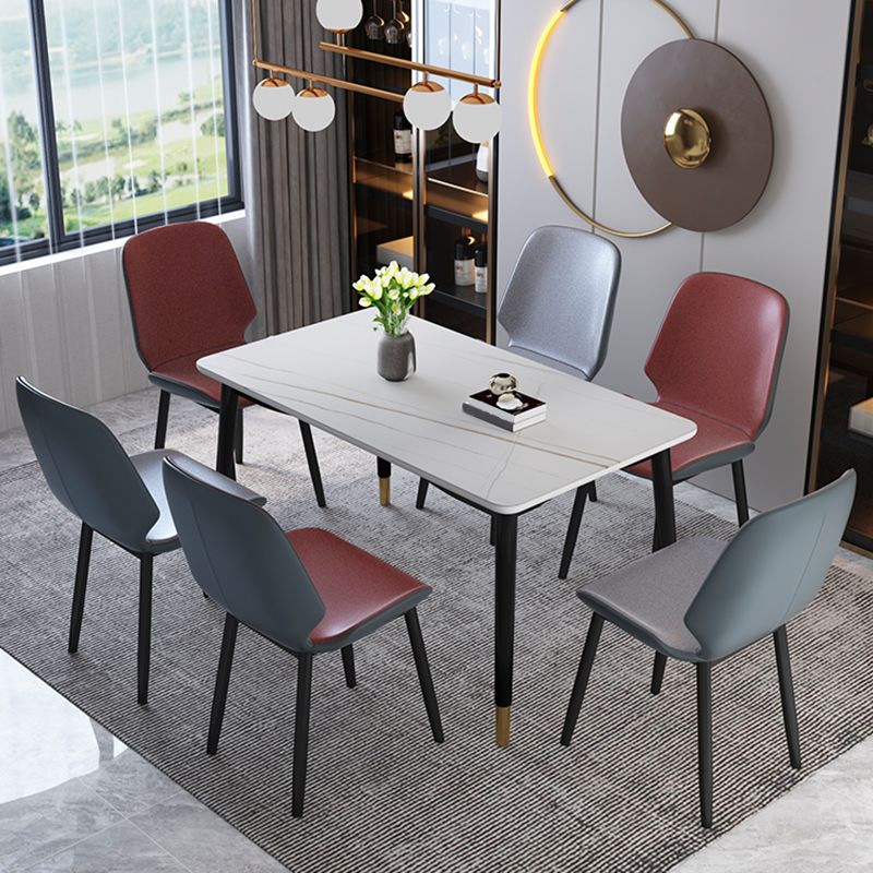 Modern Rectangular Gray Stone Dining Table with 4 Solid Wood Foot