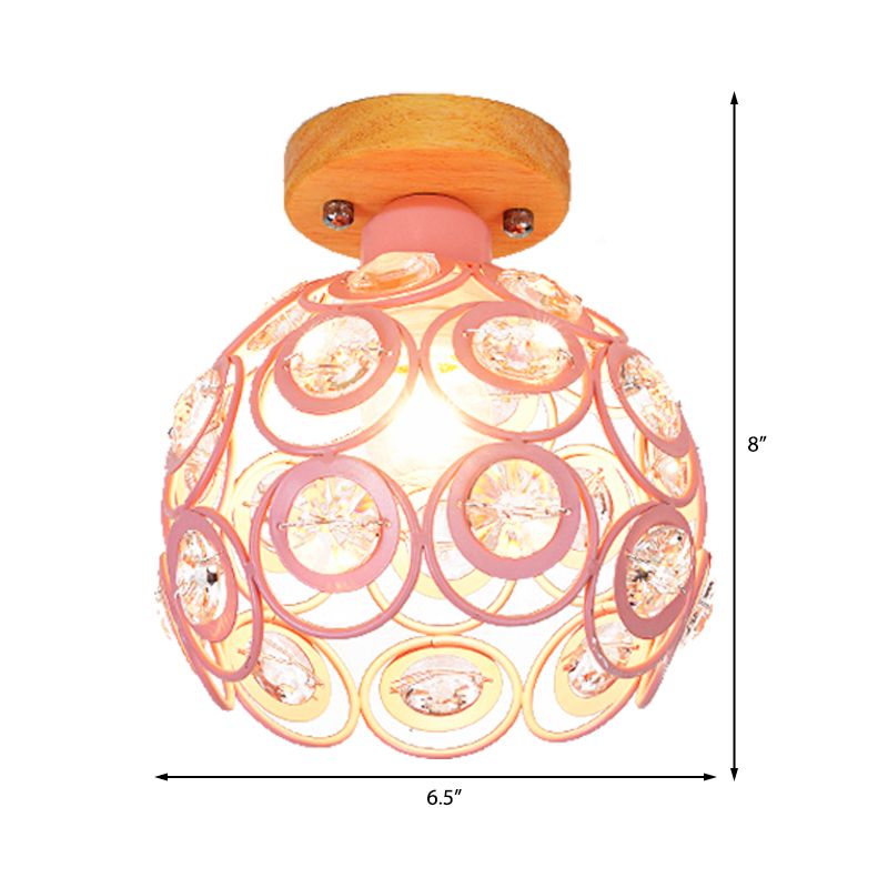 1 Head Pink/Green/Gray Flush Mount Lighting with Global Metal Lampshade Nordic Flush Mount Lamp for Foyer