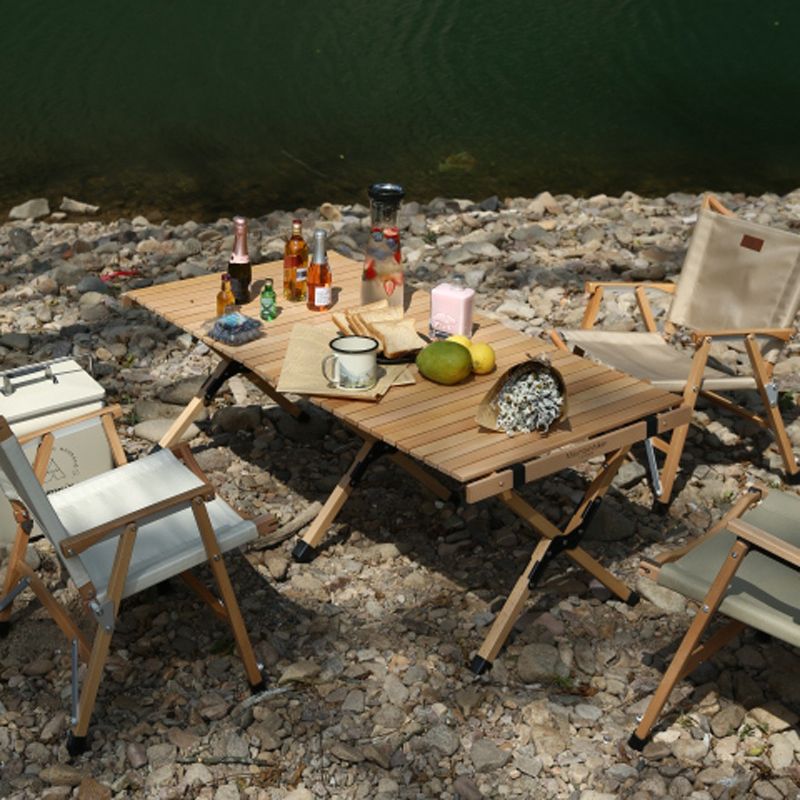 Solid Wood Camping Table Industrial Brown Rectangle Foldable Table