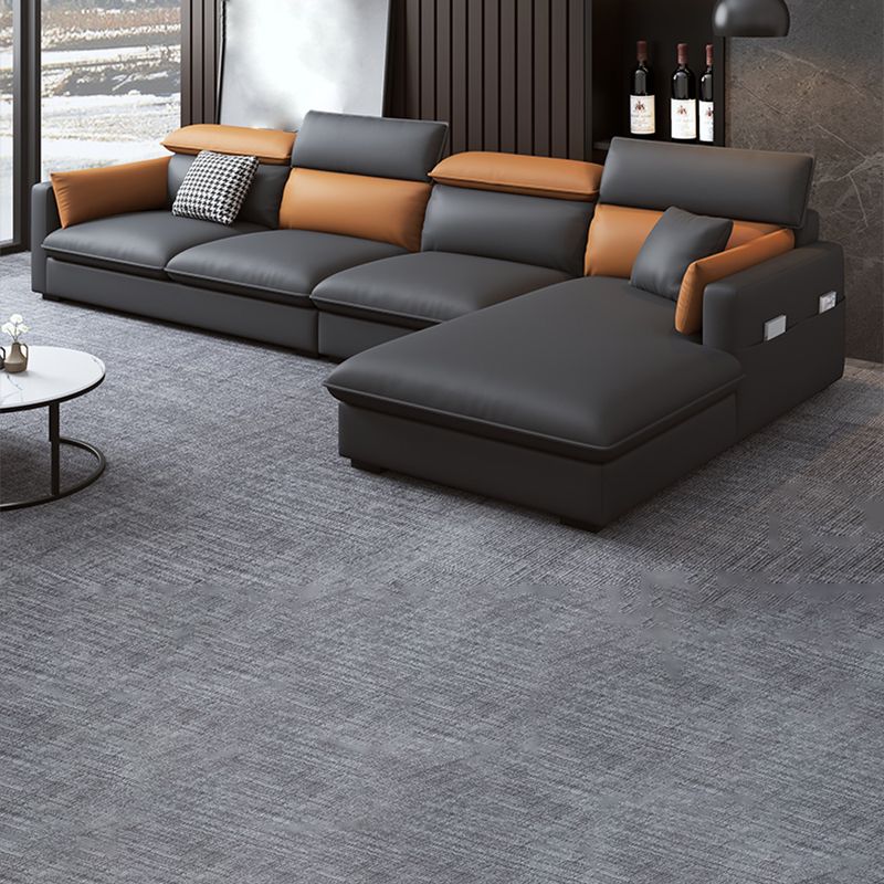 Contemporary Sofa & Chaise Faux Leather Sofa with Bolster Pillows