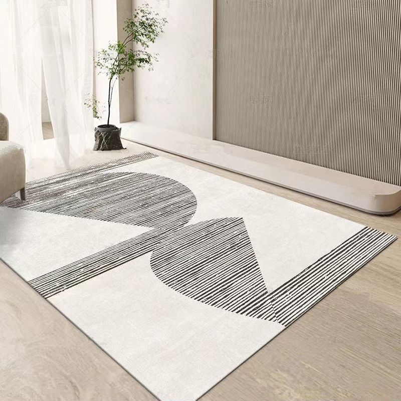 White Tone Color Block Rug Polyester Nordic Carpet Non-Slip Backing Indoor Rug for Home Decoration