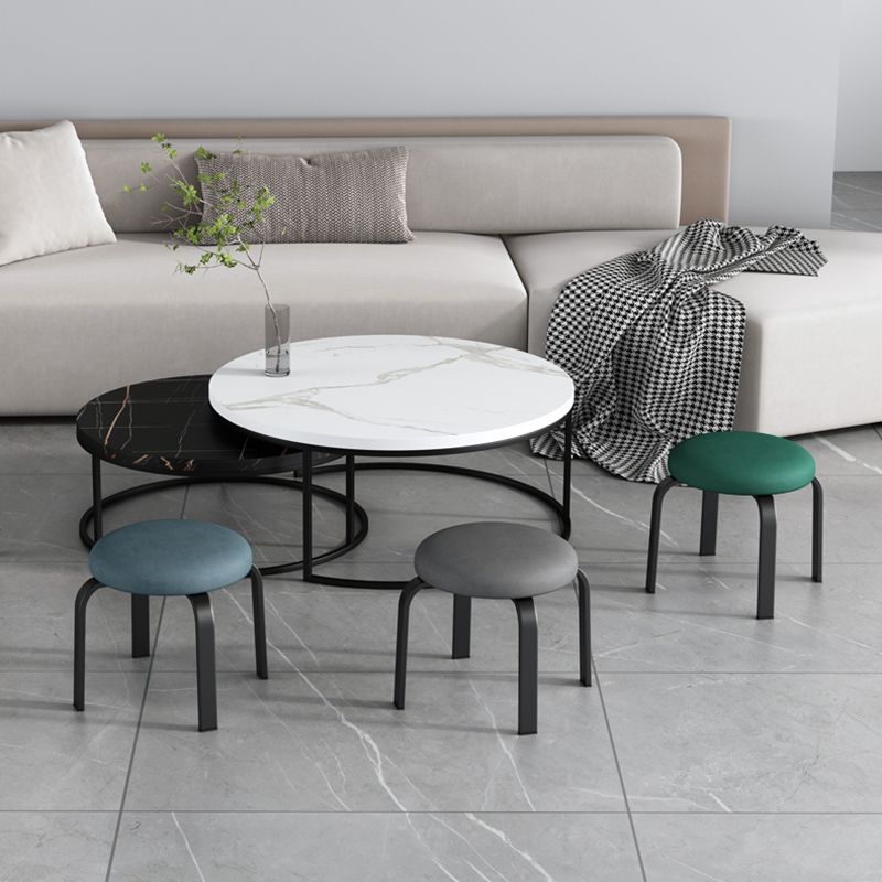 Fabric Round Water Resistant Ottoman Modern Solid Color Metal Frame Ottoman