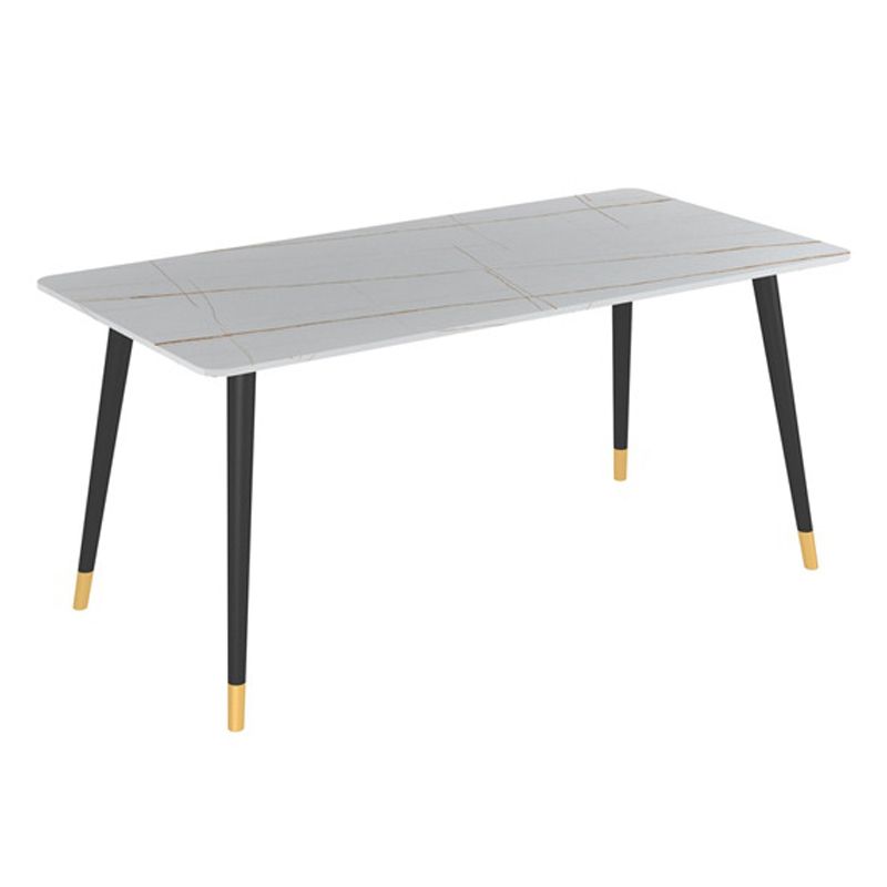 Metal 4 Legs Dining Table Modern Rectangle Stone Top Dining Table for Living Room