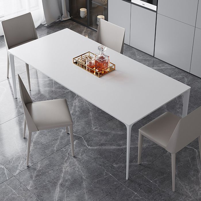 Metal Contemporary Rectangular Table White Sintered Stone Dining Table with 4 Legs