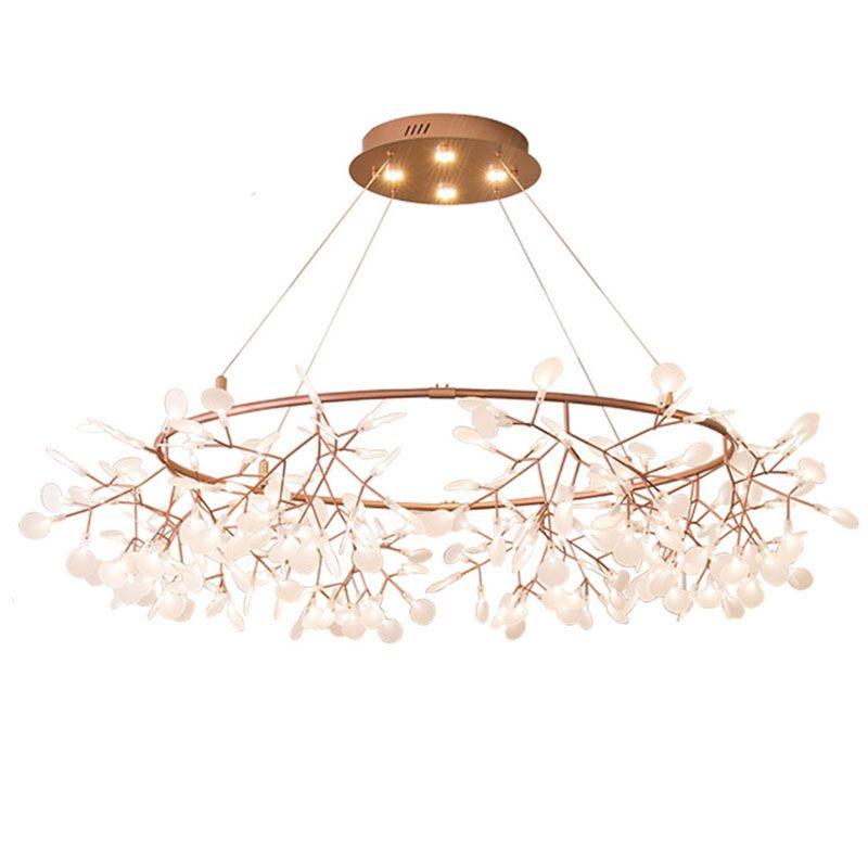 Nordic Style Chandelier Rose Gold Firefly Hanging Lamp with Acrylic Shade for Living Room