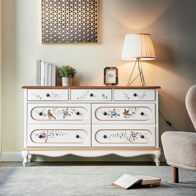 White French Country Wood Storage Chest with Drawers for Home