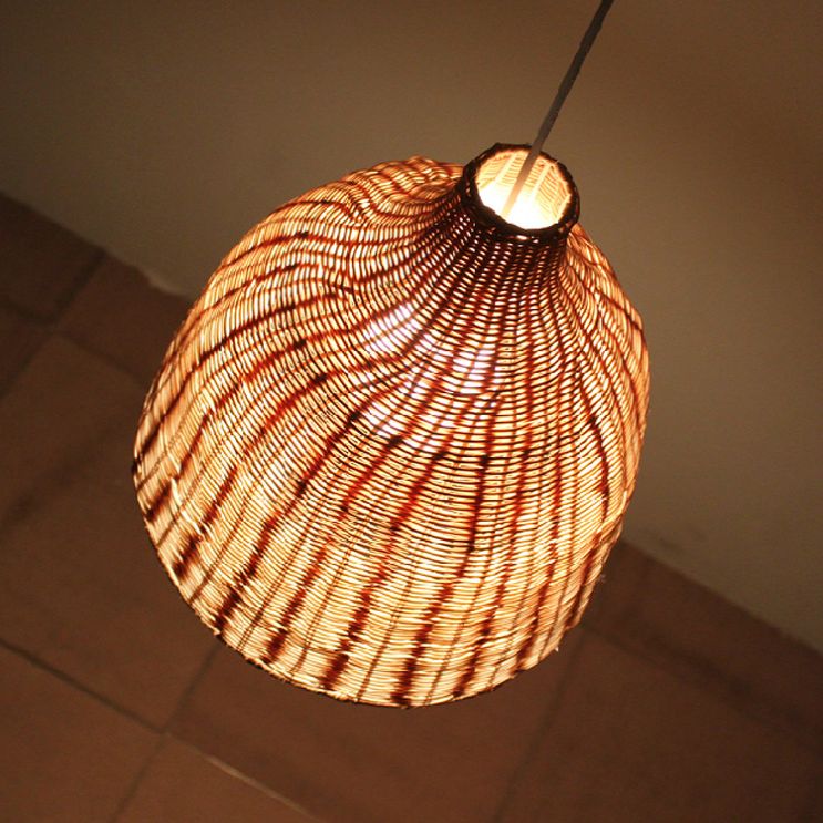 Farmhouse Natural Cloche Bamboo Pendant Lighting 1-Light  Dining Room Hanging Lamp