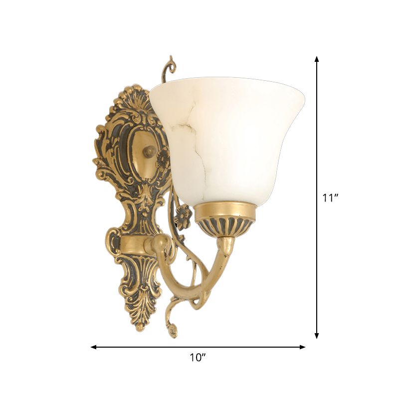 1 Bulb Cream Glass Wall Light Vintage White Floral Kitchen Wall Mount Lighting Fixture