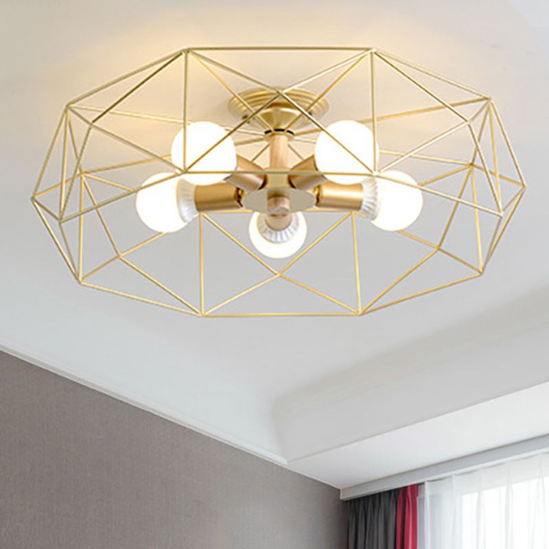 Geometrische semi-inbouw moderne metalen 3/4/5-lichts wit/zwart/goud semi-inbouwlamp met draadkooikap