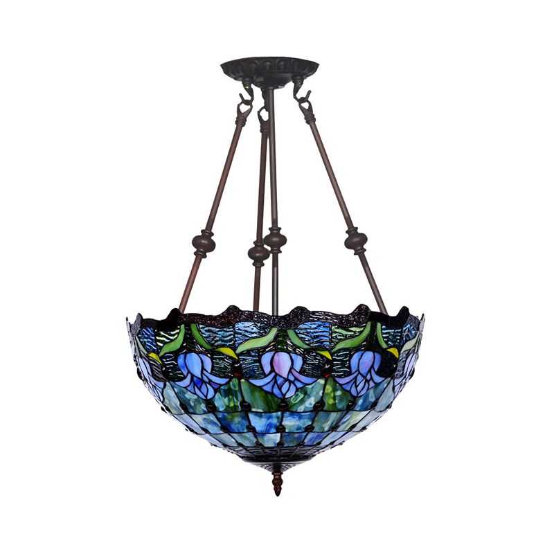 Petal Semi Flush Mount Light Baroque Red/Yellow/Blue Cut Glass 2 Lights Bronze Ceiling Fixture for Living Room