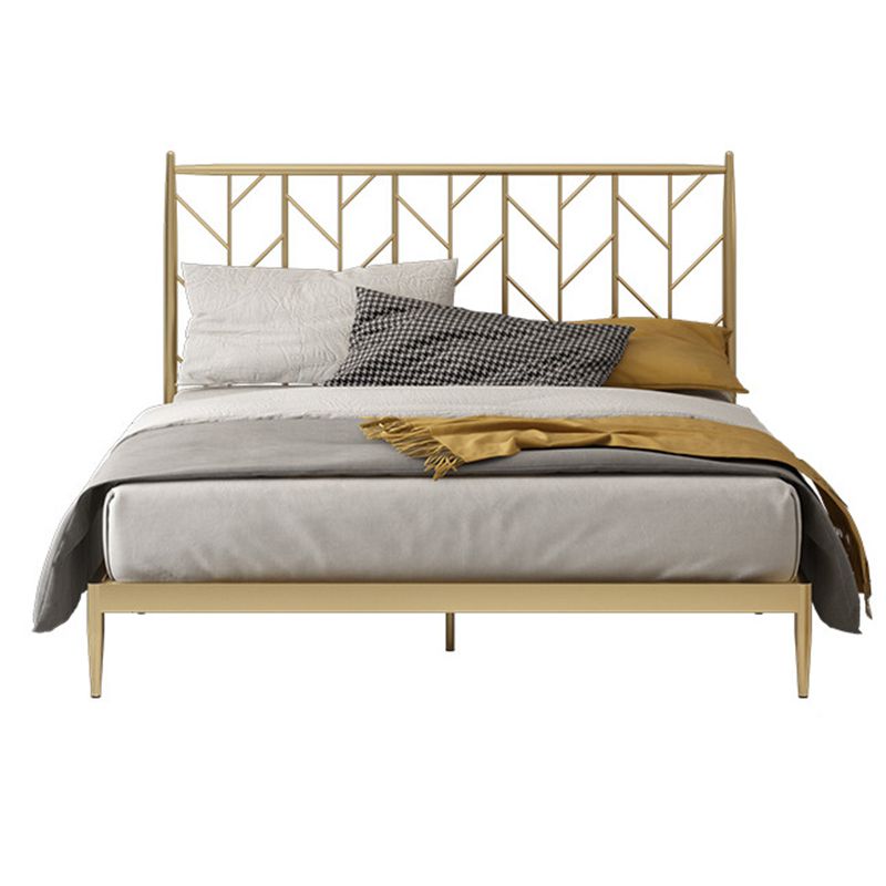 Glam Style Golden Open-Frame Bed with Rectangle Headboard in Iron