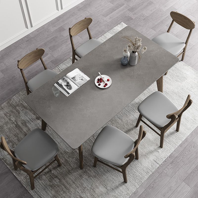 Industrial Style Rectangle Dining Table Sintered Stone Table with Wood Legs