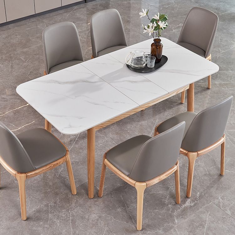 Mid-Century Rectangle White Table Sintered Stone Extendable Dining Table for Kitchen