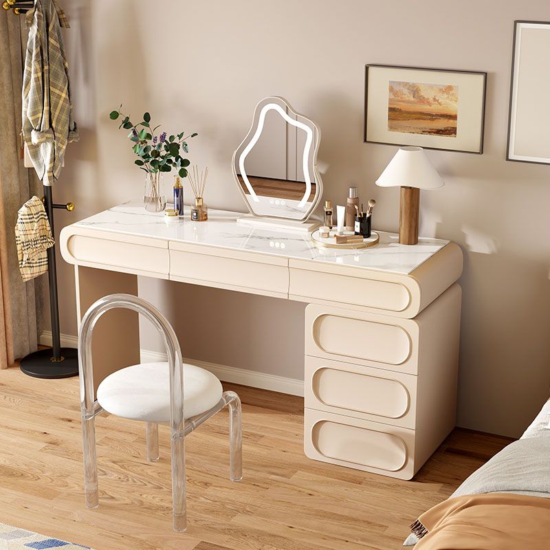 Glam Stone Beige Vanity Desk Bedroom Vanity Dressing Table with Drawer
