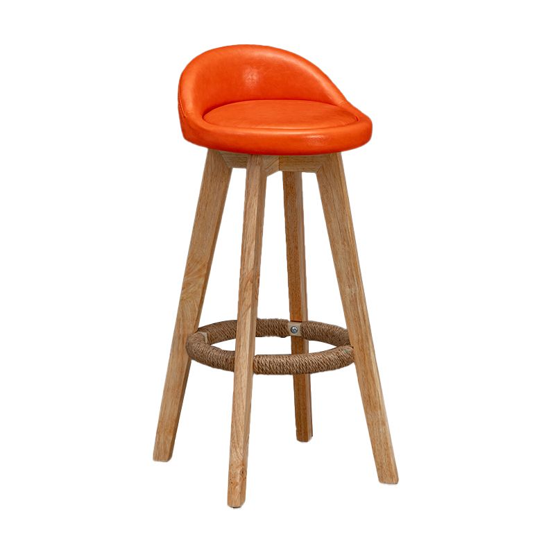 Natural Wood Upholstered Counter Stools Scandinavian Low Back Bar Stools