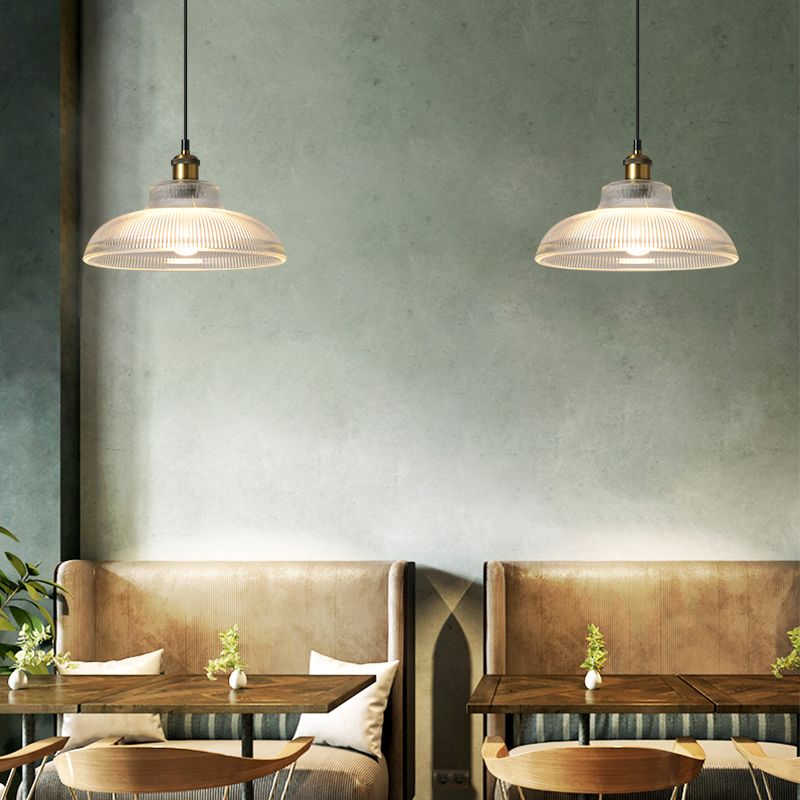1-Light Drop Lamp Vintage Brass Glass Shaded Restaurant Suspension Pendant Light