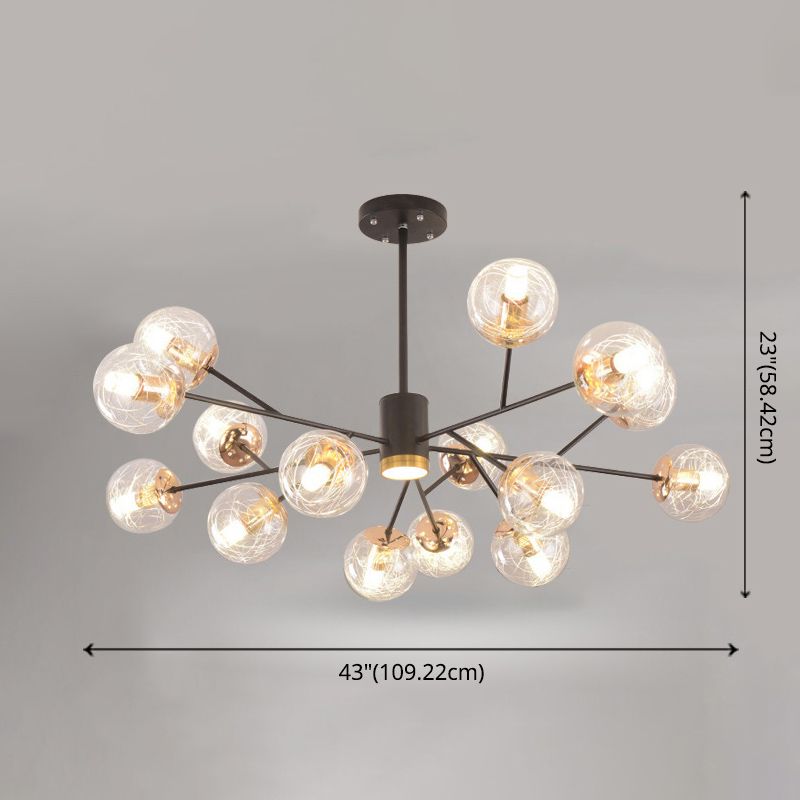 Clear Aluminum Wire Glass Ball Chandelier Light Modern Lighting Ceiling Pendant Light in Black