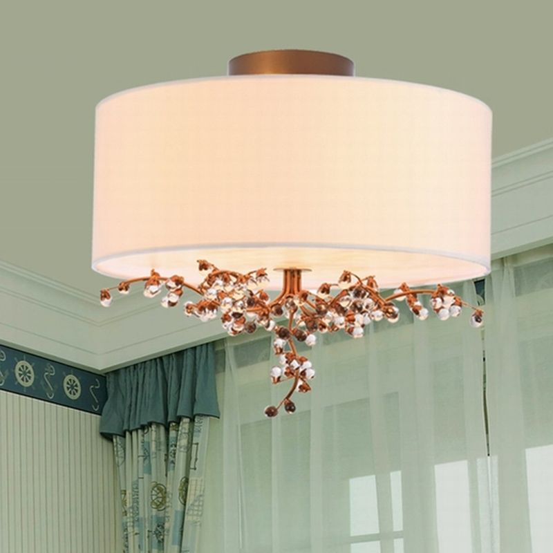 BEIGE 3/4/5 têtes Semi Flush Light Traditional Clear Crystal Drum Plafond pour le salon