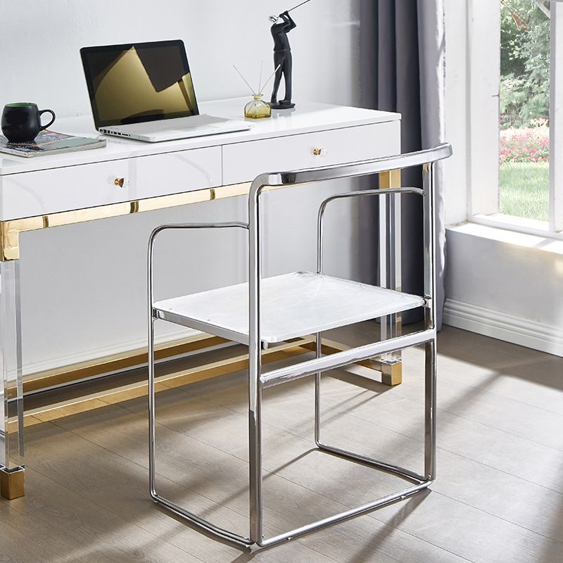 Metal Kitchen Dining Chairs Open Back Dining Side Chair in Silver